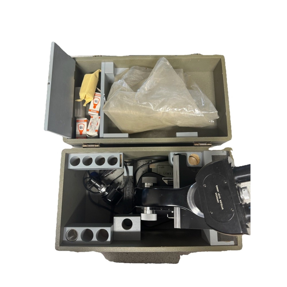 Vintage Ernst Leitz Wetzlar Germany Microscope, Case, Slides and More SEE PICS!
